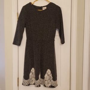 Gray Dress with Lace Trim